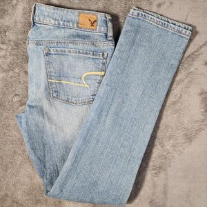American Eagle Size 4 Skinny Stretch Distressed Embroidered Jeans Y2K Millennial